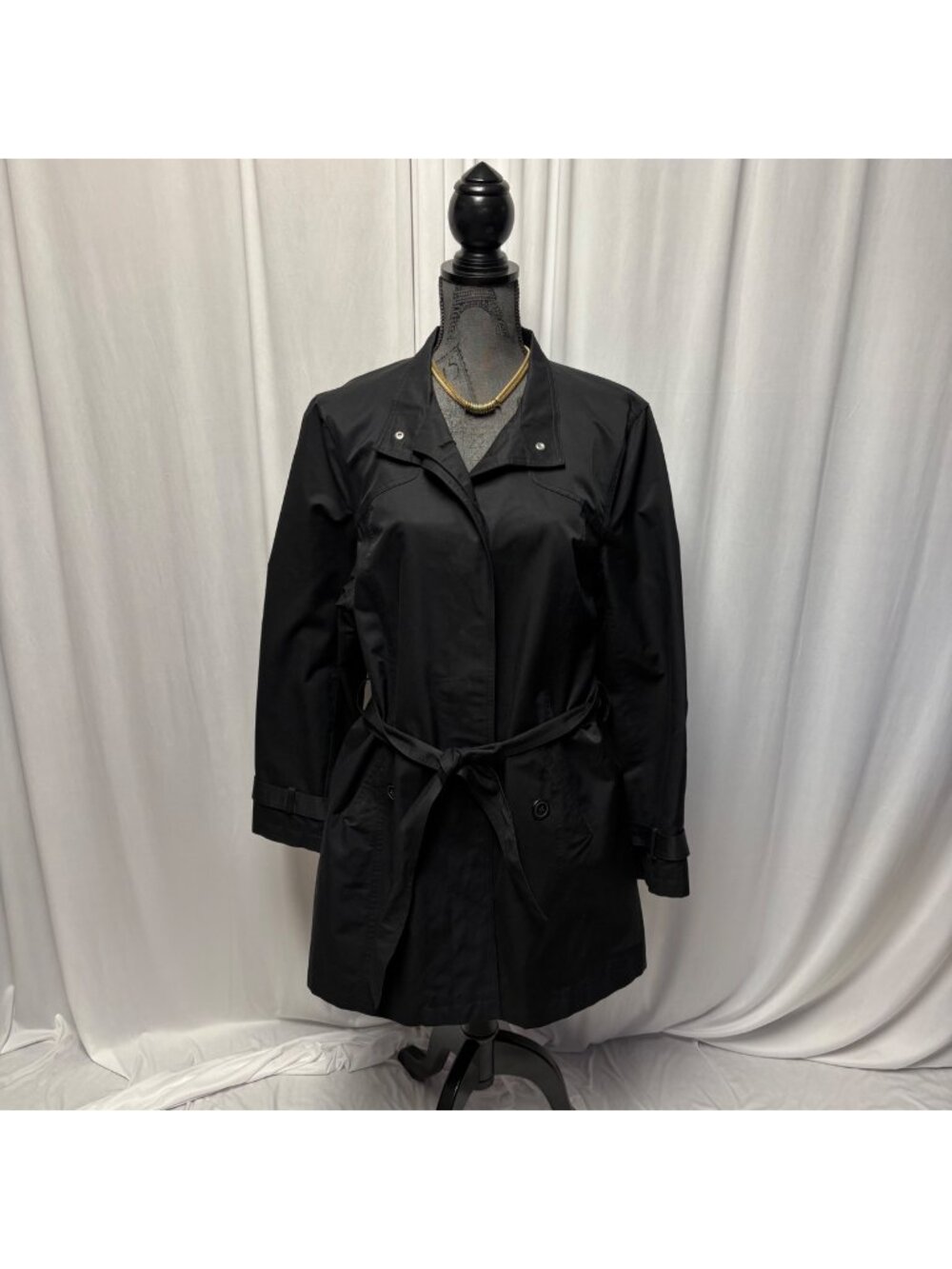 Old Navy Black Trench Coat Womens Size XXL Belt Hidden Buttons Pockets Lined